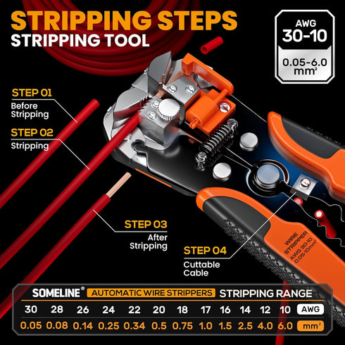 2414 40 2.8/4.8/6.3/7.8 mm SOMELINE Spade Connector Crimping Tool Kit AWG, Types Quick Disconnect Non-Insulated