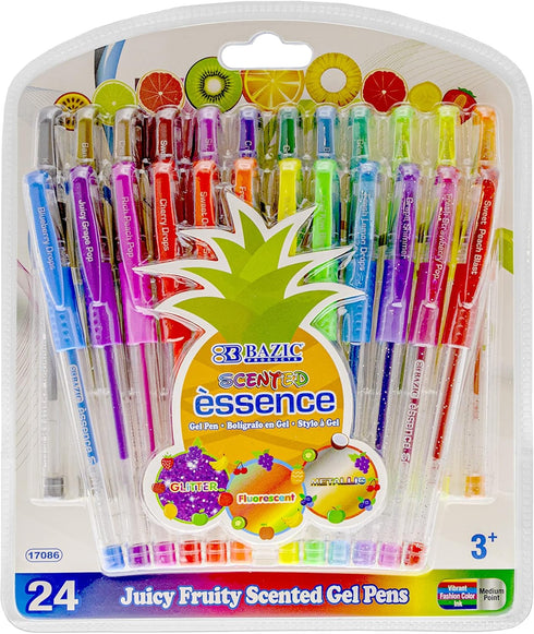 BAZIC Scented Glitter Neon Metallic Gel Pen, 24 Color Smooth Writing for Drawing, Art Christmas Gift