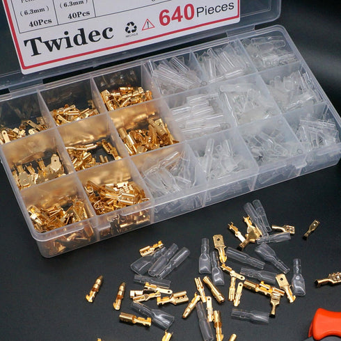 Twidec 642Pcs Quick Splice Male and Female Wire Spade Connector Kit with Crimping Pliers for Electrical Wiring
