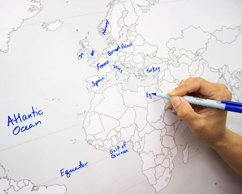 Large Laminated World Outline Map Poster, 36” x 24”, Great for Classroom or Home Study, Free Dry Erase Marker