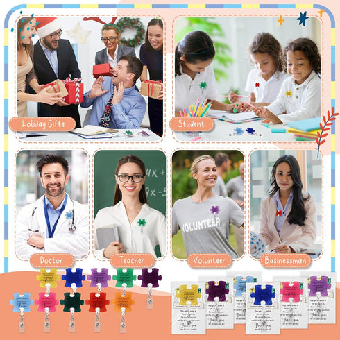 ReliThick 40 Set Employee Appreciation Gifts Bulk, Puzzle Badge Reel with Thank You Cards, Retractable ID Badge Holder