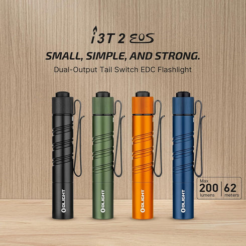 I3T 2 200 OLIGHT EOS Pocket EDC Flashlight, Lumens Compact Bright Handheld Flash Lights, Dual-Output Tail Switch