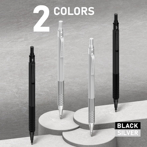 Four Candies 4PCS Metal Mechanical Pencils Set with Case, 0.5mm & 0.7 mm Artist Pencil with 8 Tubes (480PCS) HB Lead Refills, 3 Erasers,9 Eraser Refills For Writing Drafting, Drawing, Black&Sliver by Four Candies