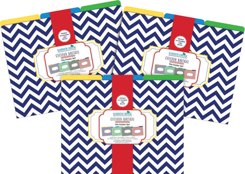 Barker Creek Nautical Chevron Designer File Folders Set of 36, Multi-Design with Colorful Chevrons on Outside, Solid