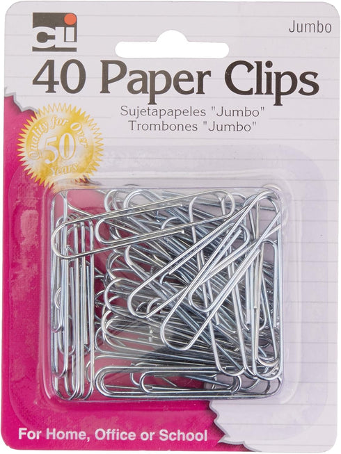 Charles Leonard Paper Clips, Jumbo Gem, Nickel Plated, Silver, 40-Pack