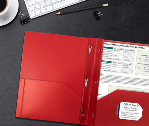 Better Office Products Red Plastic 2 Pocket Folders with Prongs, Heavyweight, Letter Size Poly Folders, 24 Pack with 3