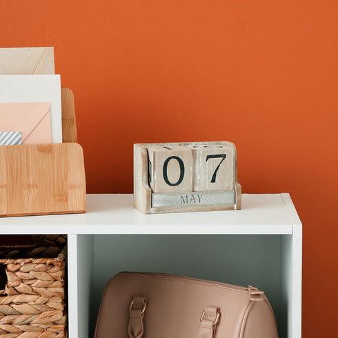 Juvale Wooden Perpetual Block Calendar for Desk - Rustic Farmhouse Decor, Month Date Display Blocks (5 x 4 In)