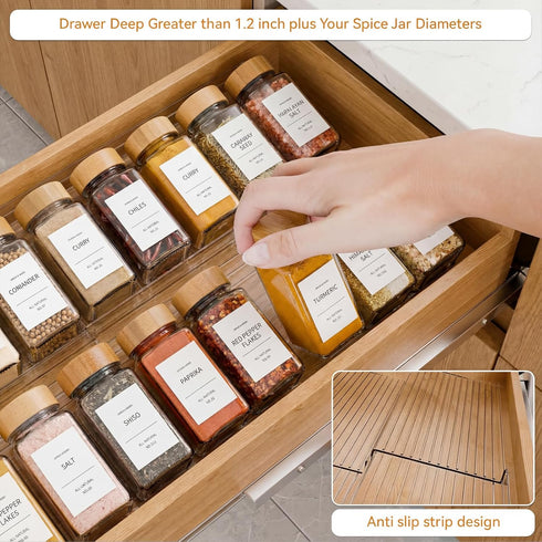 LETGO 4 Pack 11" 22" 4 (4) Adjustable Spice Rack for Drawer- Expandable From to Expandable Spice Drawer Organizer Tiers