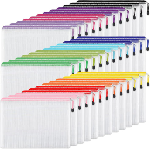 EOOUT 36pcs Pencil Pouch, Large 6x9 Inches Mesh Zipper Bags, 12 Colors for Organizing Office Supplies