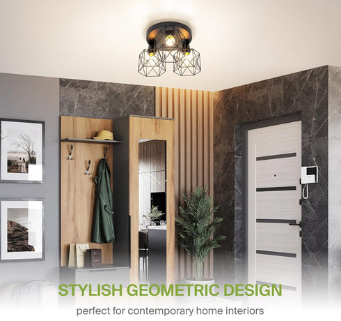 3xE26 120V ASD Black Semi Flush Mount Ceiling Light Fixture - ETL Modern Light Fixtures Ceiling Mount, Semi Flush Mount