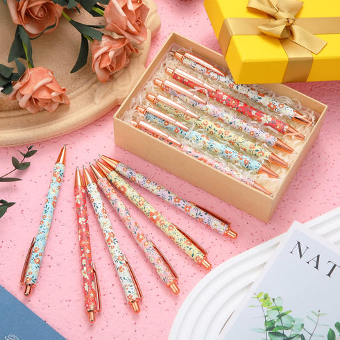 Glenmal Floral Pens Flower Ballpoints Pens Fancy Pretty Pens for Women Retro Floral Cute Pens Metal Retractable Black Ink Pen Flower Writing Journaling Gifts for Girls School Students Office(12 Pcs)
