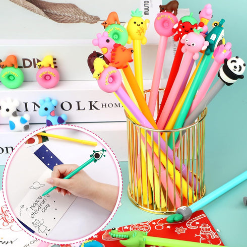 SANNIX 50 Pieces Cartoon Cute Gel Pens, Assorted Black Ink Pens for Kids & Students Gift Supplies