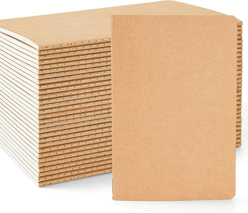 feela 30 Pack Blank Kraft Notebooks, Unlined Sketchbook Note Pad for Travel Journal, 60 Pages, A5, 8.3” x 5.5”
