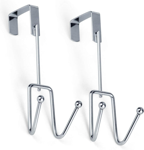 DecorRack 2 Pack Chrome Over The Door Hooks, Heavy-Duty Hanging Storage Hook Rack, Stylish Design