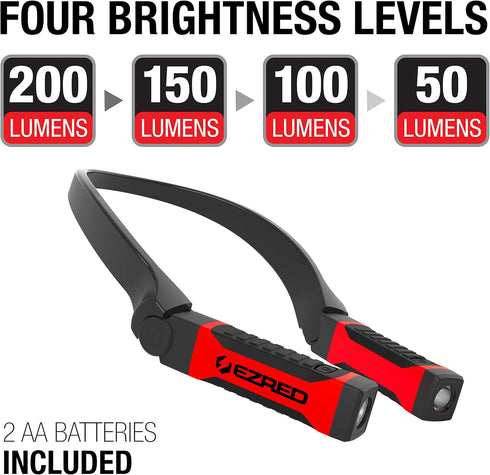 NK10 EZRED Bright ANYWEAR Neck Light for Hands-Free Lighting, Red and Black, Perfect Light for Mechanics, Camping