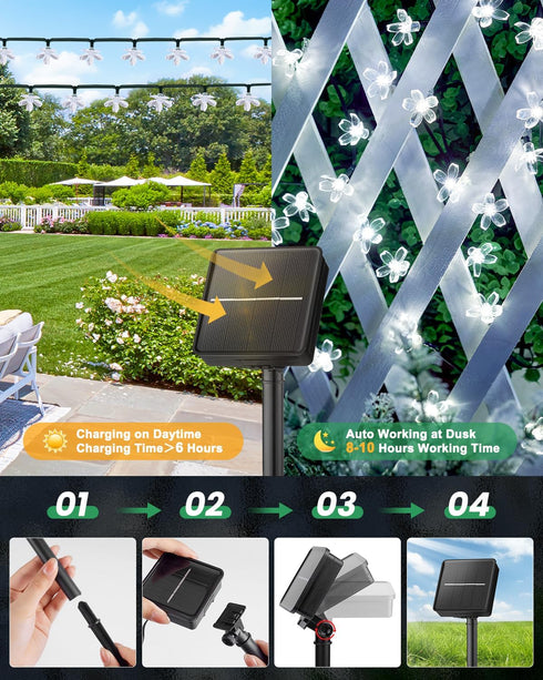 60 Brightown LED Solar Flower String Lights Outdoor Waterproof Fairy Lights for Garden Yard Fence Patio Christmas Tree
