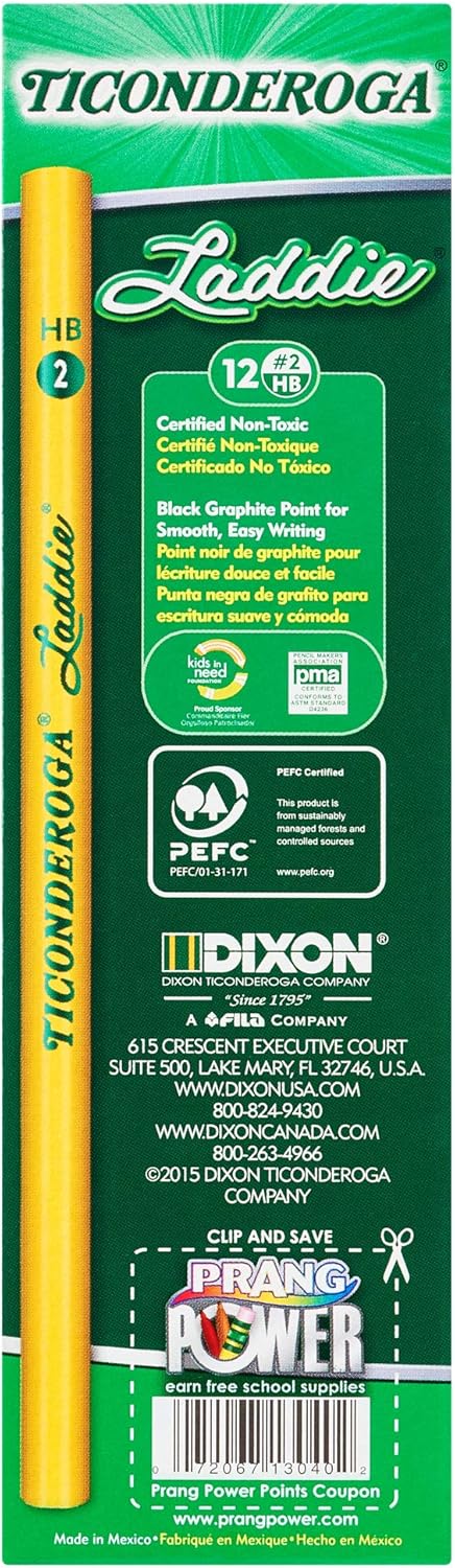Ticonderoga Dixon Laddie Elementary Pencils, Without Eraser, Pack of 6 (72 Count Total)