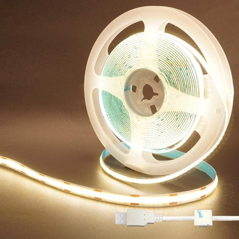 5V USB COB LED Strip Lights,9.84FT/3M,Natural White 4000K,320LEDs/M,8mm Width,Not Waterproof IP20,1M USB