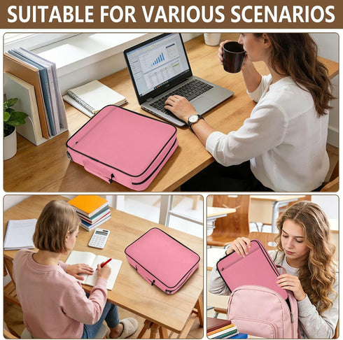 Wfrish Handle,1.25 Inch 3 500 6 Salmon Pink Zipper Binder Bag with Ring O-Ring Sheet Capacity Tab Expanding File Folder