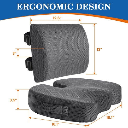 TushGuard Back&Seat Cushion, Car Seat Office Chair Cushions, Memory Foam Lumbar Back Support Pillow, Portable Airplane