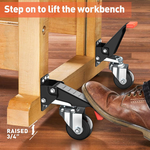 SPACEKEEPER Workbench Casters Kit, 720 Lbs Heavy Duty Retractable Caster Wheels for Workbenches and Machinery, 4 Pack