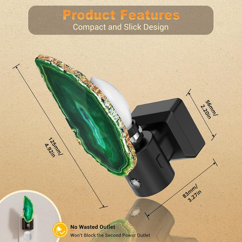 2 Pack Dimmable JandCase Night Lights Plug into Wall, Agate Night Light, Night Light Aesthetic Crystal, Dusk to Dawn