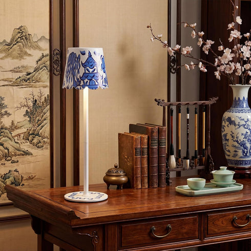 1 Pack 3 Pickmesh Chinoiserie Mahjong Lamp Scalloped Edge Chinoiserie LED Cordless Table Lamp Color Modern Rechargeable