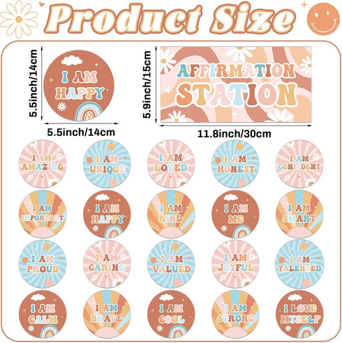 Hippie Affirmation Station Bulletin Board Set Groovy Positive Cutouts for Classroom Home School Wall Decor