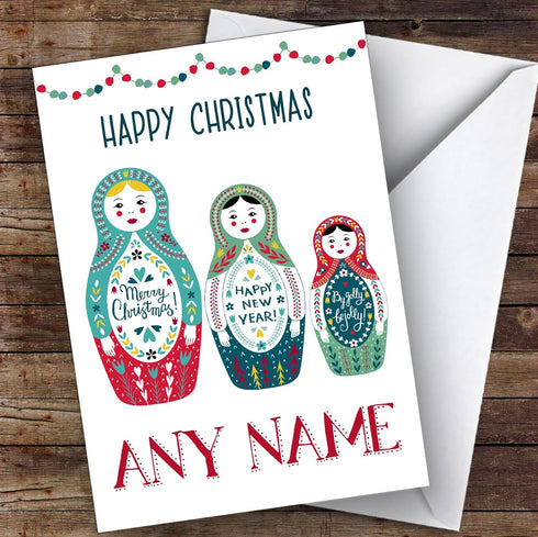 The Card Zoo Babushka Russian Nesting Dolls Modern Personalized Christmas Holiday Card |Custom Greetings Card