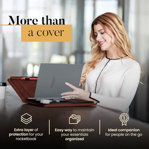 Premium Folio Cover Compatible with Rocketbook - Letter Size A4 Portfolio Organizer, Faux Leather Reusable Notebook