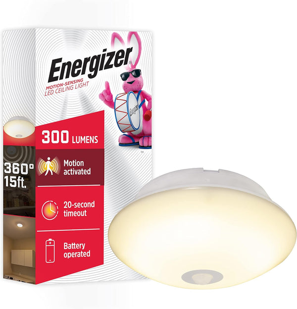 Energizer Motion-Activated LED Ceiling Light, Battery Operated, 300 Lumens, No Wiring Needed,