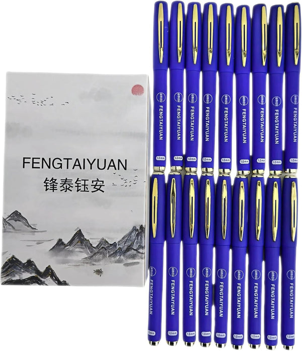 Fengtaiyuan B10P18 Blue Gel Ink Rollerball Pens, 1.0mm Bold Point, Quick-Drying Ink, 18-Piece Box (Blue-1.0mm-18 count)