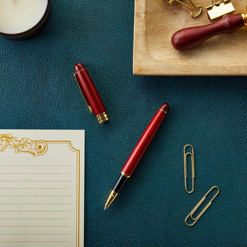Juvale 2-Pack Luxury Ballpoint Pen Set for Men - Cherry Red Wood Finish, Brown - Smooth 0.7mm Black Ink
