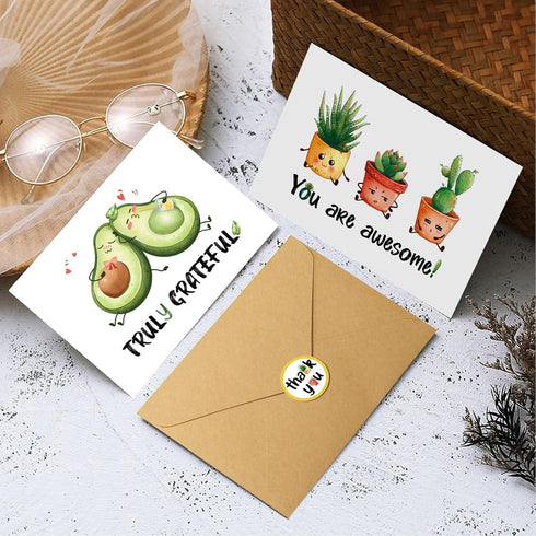 Obbyidk 48 Set 4 6 Funny Pun Thank You Cards with Envelopes And Stickers, Bulk Boxed Thank You Cards, x in,Thank You