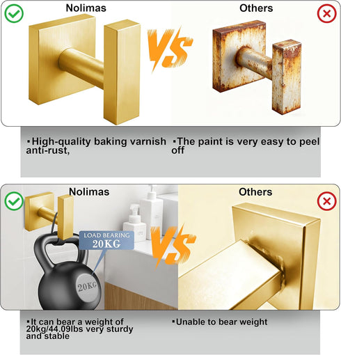 SUS304 4 Pack Towel Hooks for Bathrooms, Brushed Gold Towel Hook for Kitchen Bathroom, Stainless Steel Coat Hook