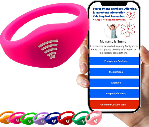 Sharewear Kids ID Bracelet Fitted NFC Safety Wristband, Slip-On Child ID Band for