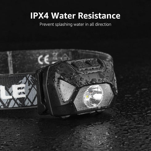 LE Rechargeable Headlamp, LED Head Lamp with 6 Modes for Camping and Hiking, IPX4 Waterproof, USB Cable Included