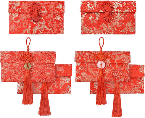 Silk Red Envelope 6PCS New Year Red Envelopes, Chinese Red Pocket for Spring Festival Wedding, New Year Birthday (3
