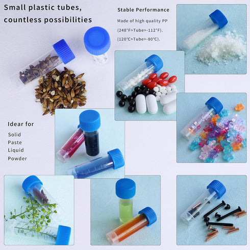 5ML Plastic Vials with Caps, Graduated Sample Vial Test Tubes with Lids Plastic Tubes with Silicone Seal for Fountain Pen Ink Nibs, Storage Bottles for Lab Sample Storage Pet Care Treats Travelling