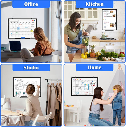 Monthly Calendar Dry Erase Whiteboard 24" x 18", Double-Sided Portable Board with Black Aluminium Frame