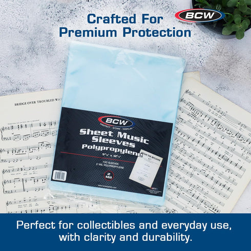 BCW Archival Quality Sheet Music Sleeves, 100 Pack, 9 3/8x12 1/4 in