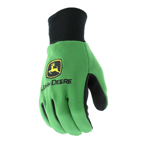 John Deere JD00002 Jersey Gloves, 10 oz Youth Gloves, Ribbed Knit Wrist, Green/Black
