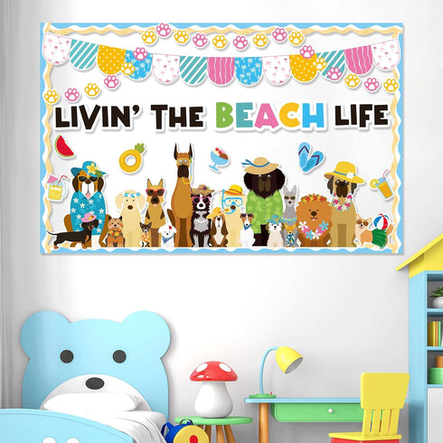 Summer Dog Bulletin Board Decorations Hawaiian Dog Theme Classroom Border Set Cute Puppy Paper Cutouts