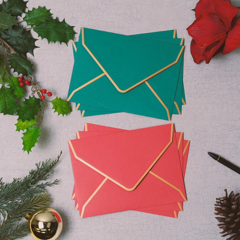 Invitation Envelopes, 100-Pack 5x7 Envelopes for Invitations, Gold Foil Bordered Colored Envelopes, A7, 5 1/4 x 7 1/4 Inches, Christmas Colors, Red, Green by MATICAN