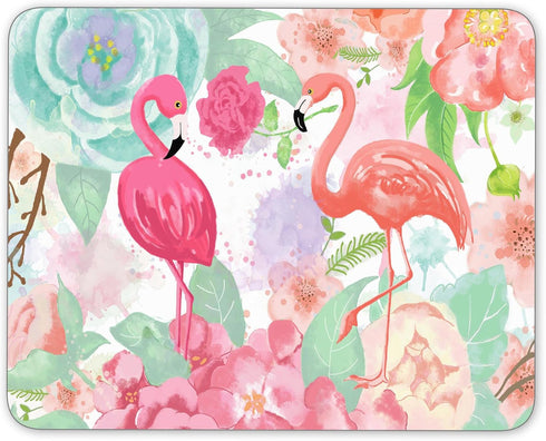 Non-Slip Rubber Mouse Pad, Bright Colors Watercolor Flamingo and Flowers, 9.5 x 7.9 inch