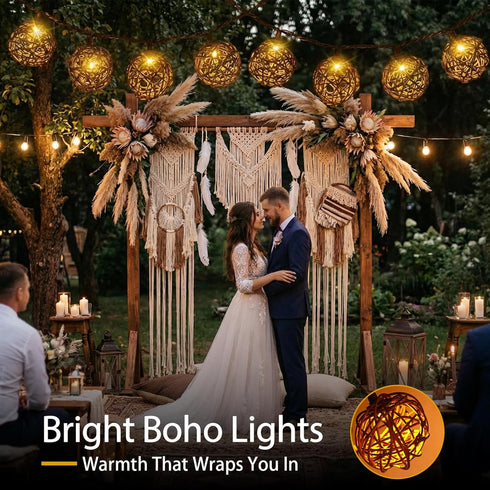 10 Bulbs 9.84FT Vigdur Rattan Ball String Lights, Boho Lantern String Lights with Led Connectable, Indoor Outdoor