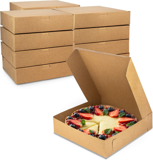 Fit Meal Prep 10 Pack Pie Boxes 10x10x2.5 Kraft Square Bakery Boxes for Cookies, Cake, Dessert, Pastry