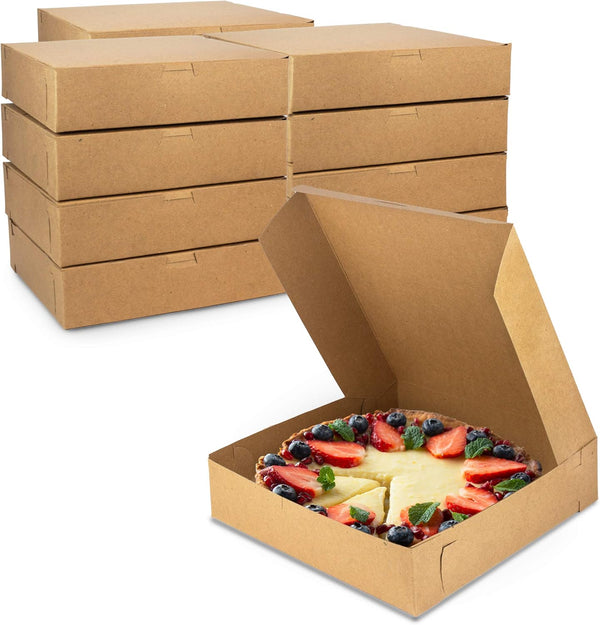 Fit Meal Prep 10 Pack Pie Boxes 10x10x2.5 Kraft Square Bakery Boxes for Cookies, Cake, Dessert, Pastry