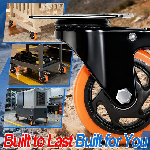 4 Inch Set 4, 2400LB, Caster Wheels, Caster of Dual Locking PU Casters Swivel Casters for Furniture, Workbench & Tool