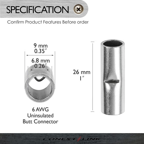 Conext Link BCU6-8 Uninsulated Butt Connector 8 Pack (6 Gauge) (17032)